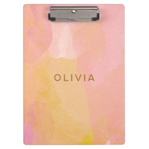 Elegant Watercolor Pastel Personalized Name Pink Clipboard