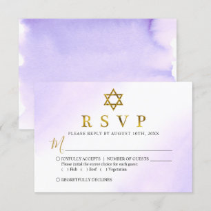 Elegant Watercolor Pastel Purple Gold Bat Mitzvah RSVP Card