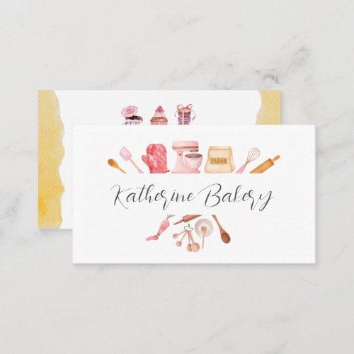 Elegant Watercolor Pastry Chef Baking Utensils  Business Card