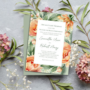 Elegant Watercolor Peach Flora Wedding Invitation