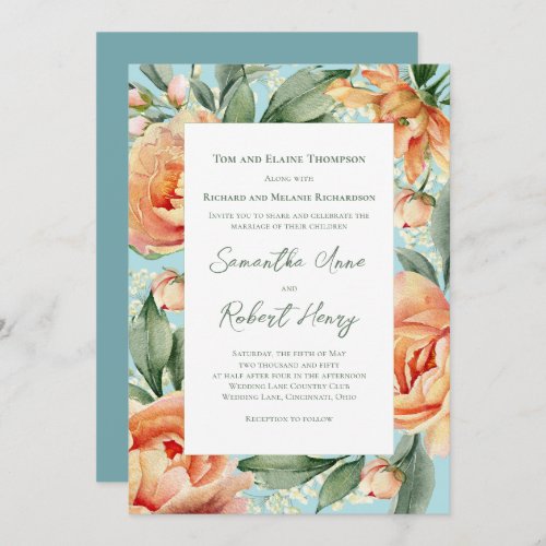 Elegant Watercolor Peach Floral Wedding Invitation