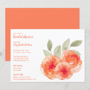 Elegant Watercolor Peach Peonies Bridal Shower Invitation