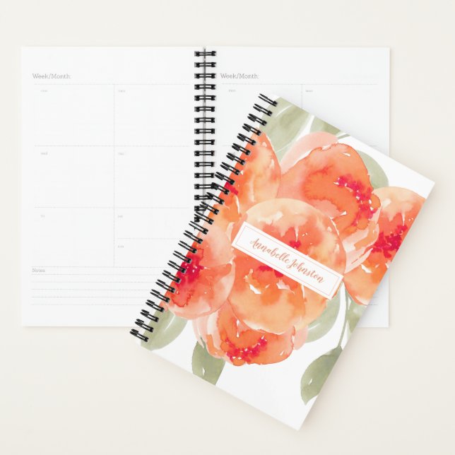 Elegant Watercolor Peach Peonies Floral Planner (Display)