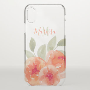 Elegant Watercolor Peach Peonies Monogram iPhone XS Case
