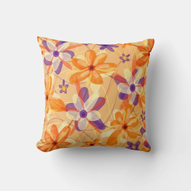Elegant Watercolor Peach Plum Pastel Floral  Throw Pillow (Front)