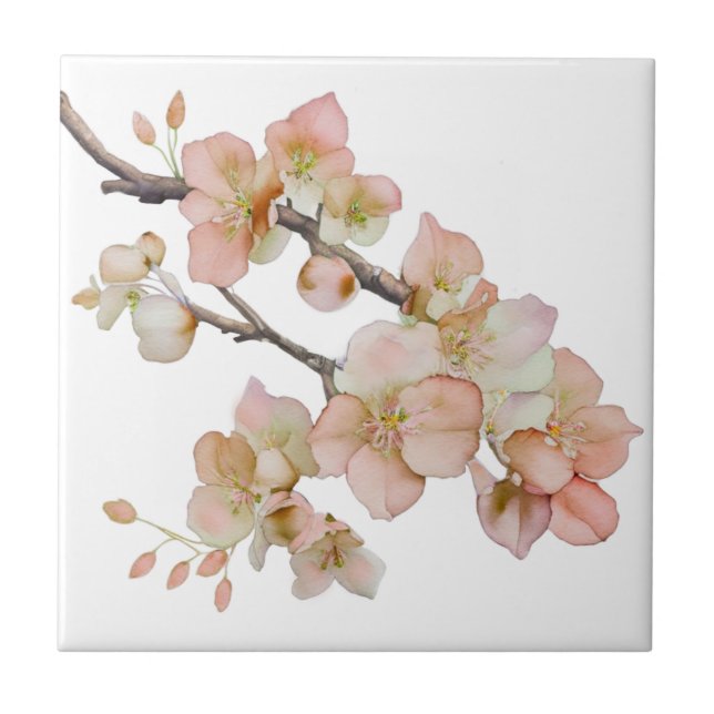 Elegant watercolor peachy florals ceramic tile (Front)