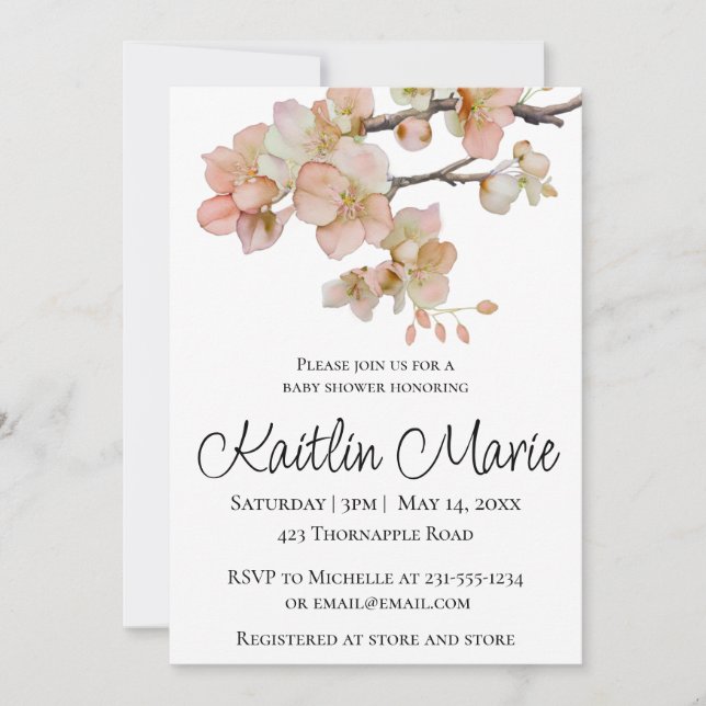 Elegant watercolor peachy florals invitation (Front)