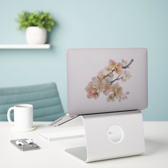 Elegant watercolor peachy florals sticker (Laptop On Desk)