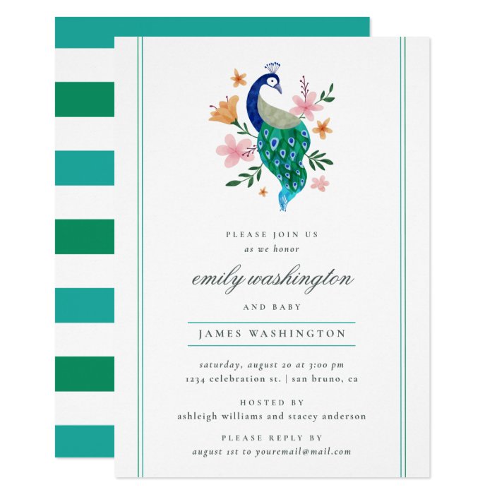 peacock baby shower invitations