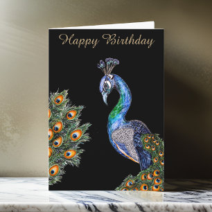 Elegant Watercolor Peacock Birthday Card