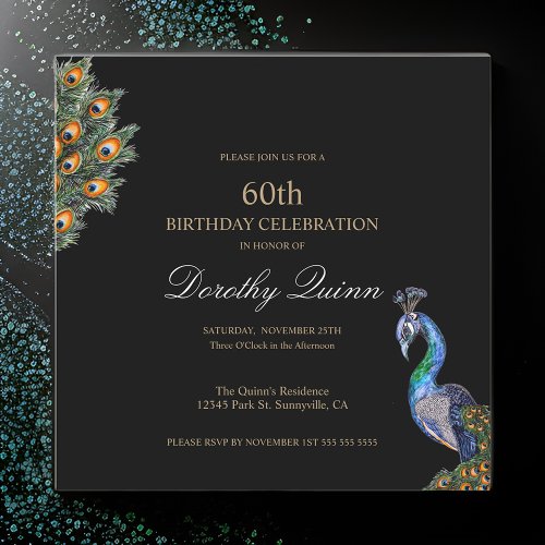 Elegant Watercolor Peacock Birthday Invitation