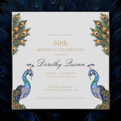 Elegant Watercolor Peacock Birthday Invitation