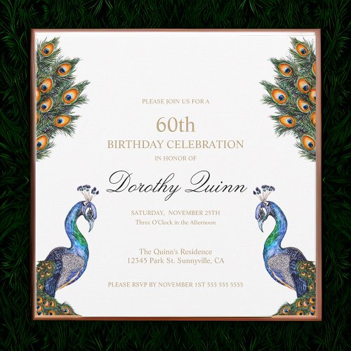 Elegant Watercolor Peacock Birthday Invitation