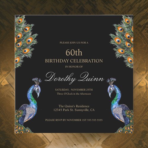Elegant Watercolor Peacock Birthday Invitation