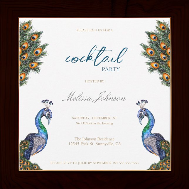 Elegant Watercolor Peacock Cocktail Party Invitation (Creator Uploaded)