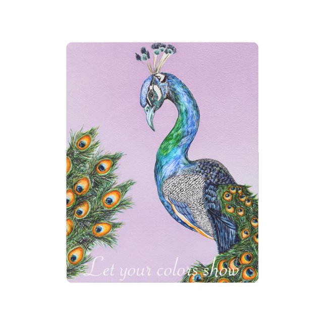 Elegant Watercolor Peacock Customizable Metal Print (Front)