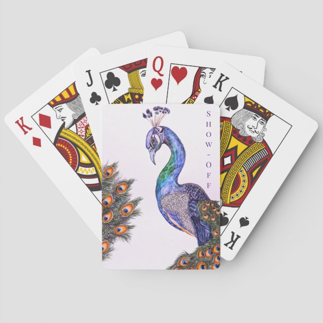 Elegant Watercolor Peacock Customizable Poker Cards (Back)