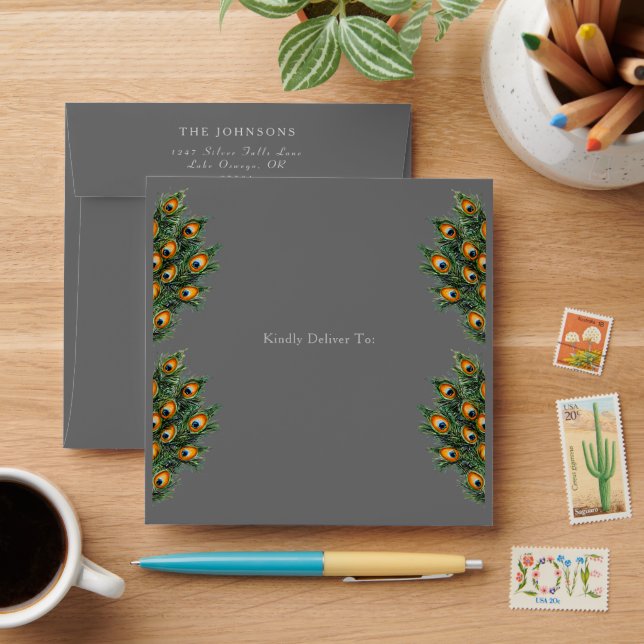 Elegant Watercolor Peacock Envelope (Desk)