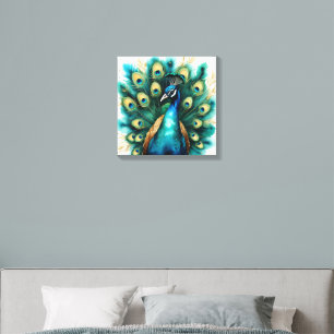 Elegant Watercolor Peacock Feather Canvas Wall Art Photo Tile