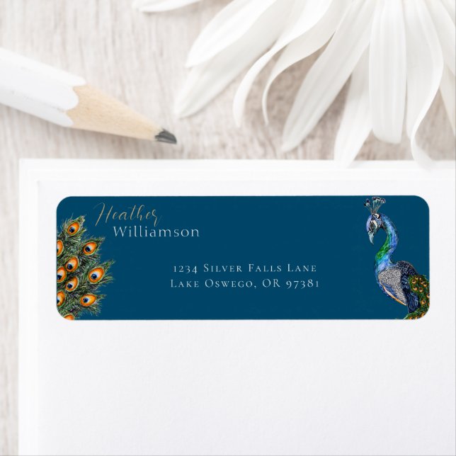 Elegant Watercolor Peacock Label (Insitu)
