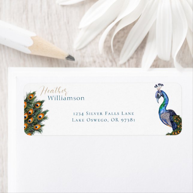 Elegant Watercolor Peacock Label (Insitu)