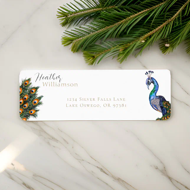 Elegant Watercolor Peacock Label | Zazzle