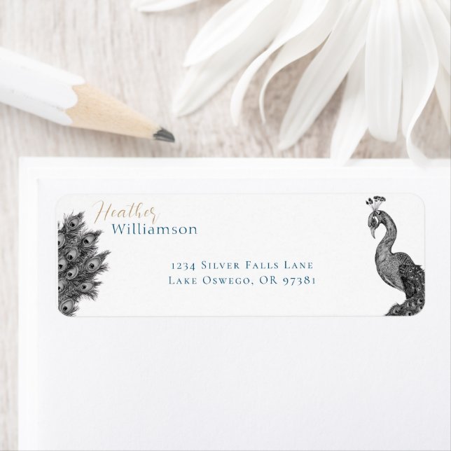 Elegant Watercolor Peacock Label (Insitu)