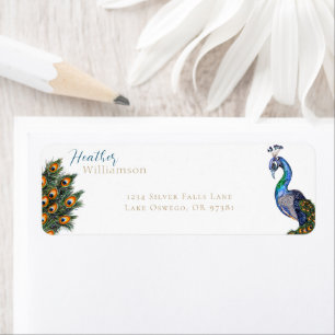 Elegant Watercolor Peacock Label