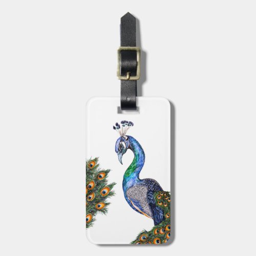Elegant Watercolor Peacock Luggage Tag