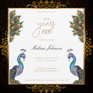 Elegant Watercolor Peacock New Year's Eve Party Invitation