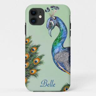 Elegant Watercolor Peacock Personalized iPhone 11 Case