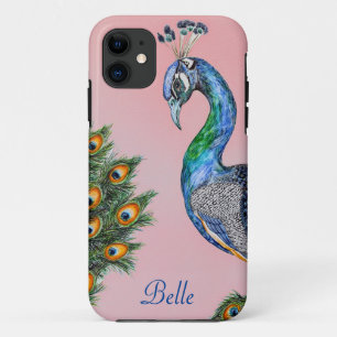 Elegant Watercolor Peacock Personalized iPhone 11 Case