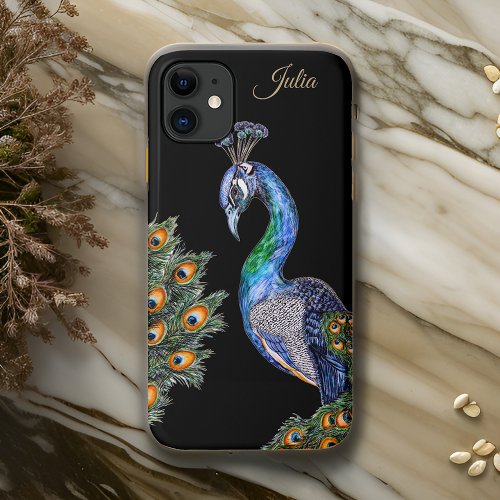 Elegant Watercolor Peacock Personalized iPhone 11 Case