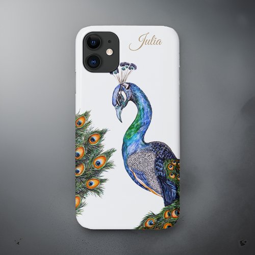 Elegant Watercolor Peacock Personalized iPhone 11 Case