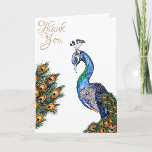 Elegant Watercolor Peacock Thank You Card