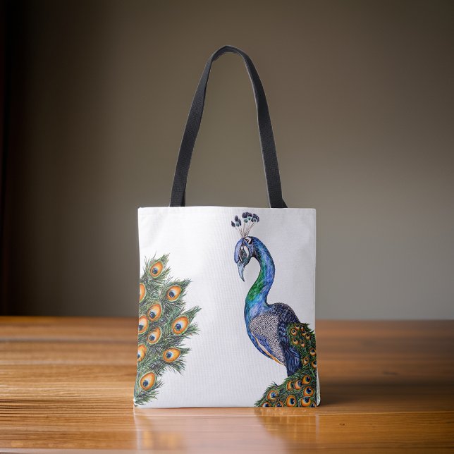 Elegant Watercolor Peacock Tote Bag (Creator Uploaded)