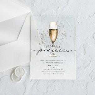 Elegant Watercolor Pearls & Prosecco Bridal Shower Acrylic Invitations