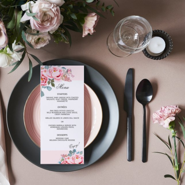 Elegant Watercolor Peonies Wedding Menu (Creator Uploaded)