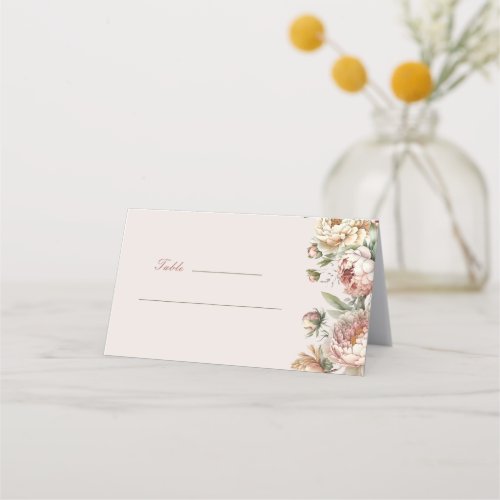 Elegant Watercolor Peonies Wedding Place Card
