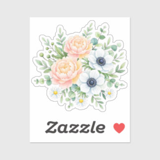 Elegant watercolor peony and white anemone floral sticker