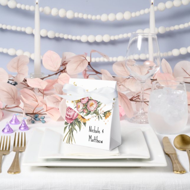 Elegant Watercolor Peony Bouquet Wedding Favor Boxes (Wedding)