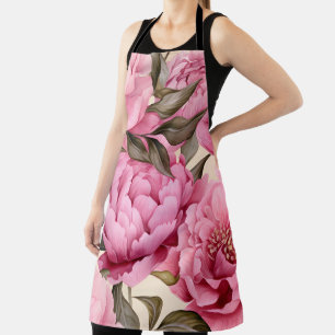 Elegant Watercolor Peony Flowers Apron