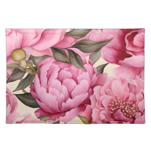 Elegant Watercolor Peony Flowers Cloth Placemat