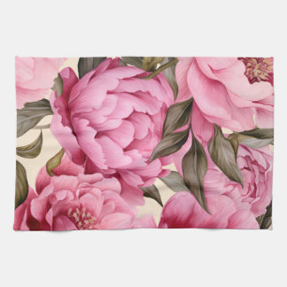 Elegant Watercolor Peony Flowers Kitchen Towel