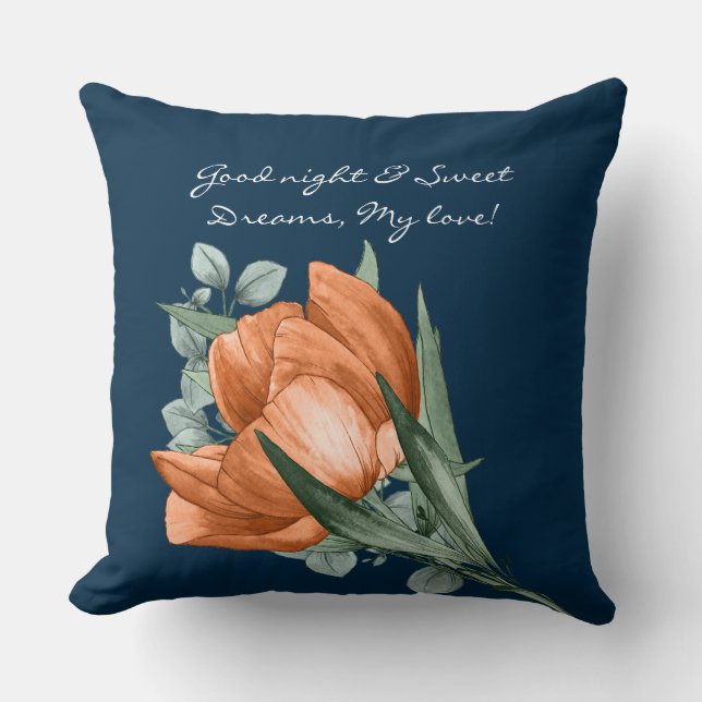 Elegant Watercolor Peony Good Night Sweet Dreams Throw Pillow (Front)