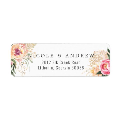 Elegant Watercolor Peony  Pink Floral Wedding Label
