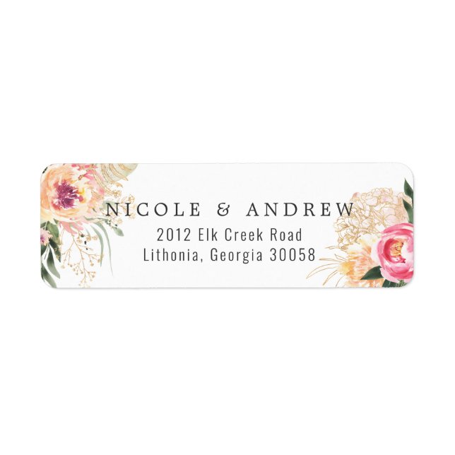 Elegant Watercolor Peony | Pink Floral Wedding Label (Front)