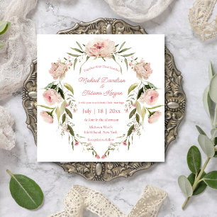 Elegant Watercolor Peony Wreath Romantic Wedding Invitation