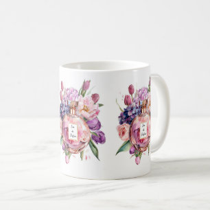 Elegant Watercolor Perfume Bottle with Flowers mug
