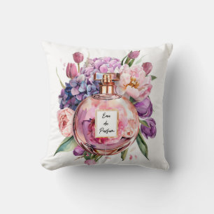Elegant Watercolor Perfume Bottle with Flowers Throw Pillow